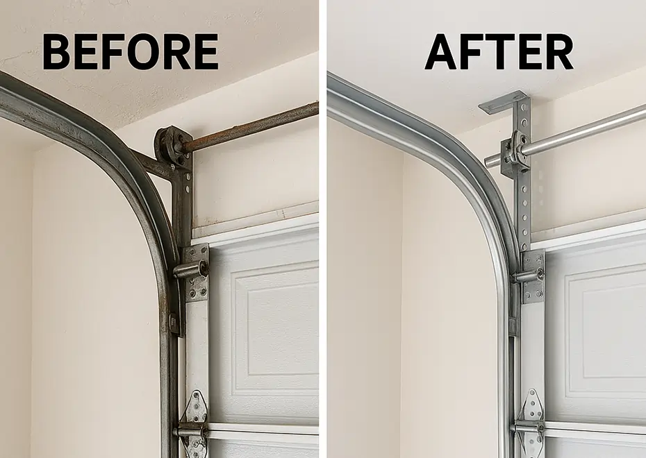 Before and after replacing garage door drum and cable