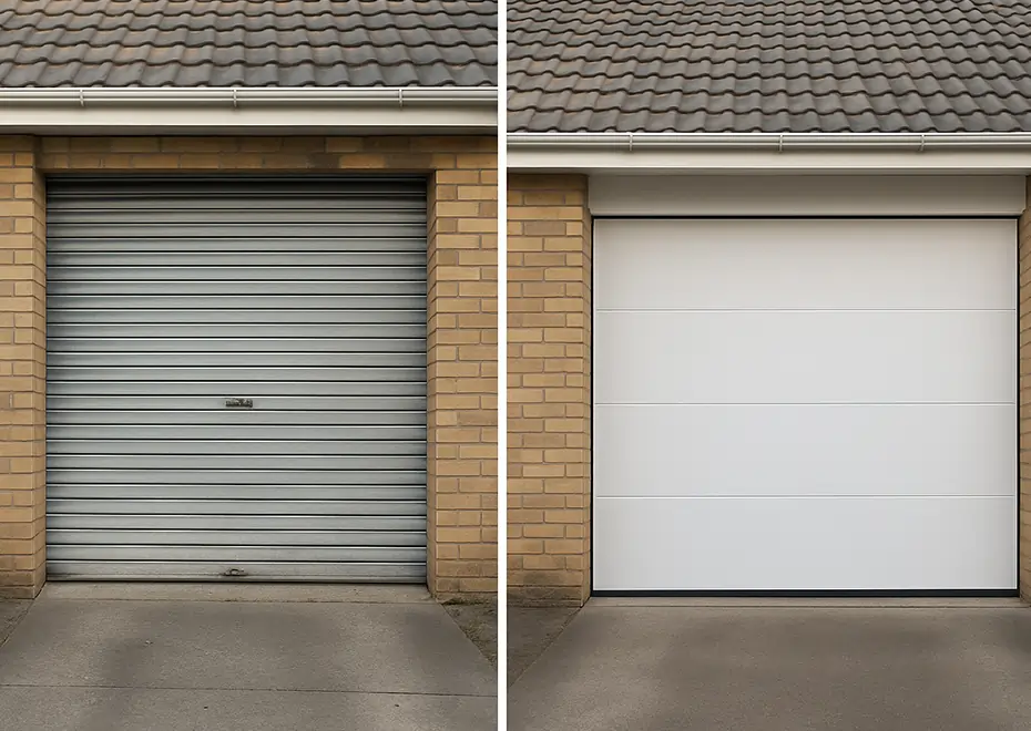Roll up garage door before and after