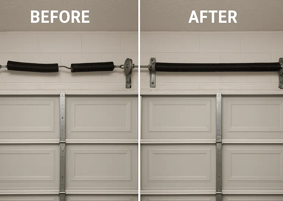 Worn-out spring and newly installed garage spring